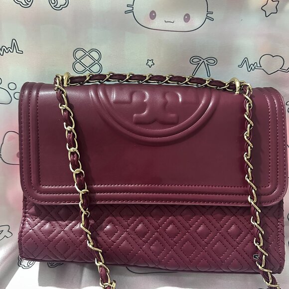 Toryburch Burgundy Exquisite Diamond Check Shoulder Bag - Picture 2 of 5